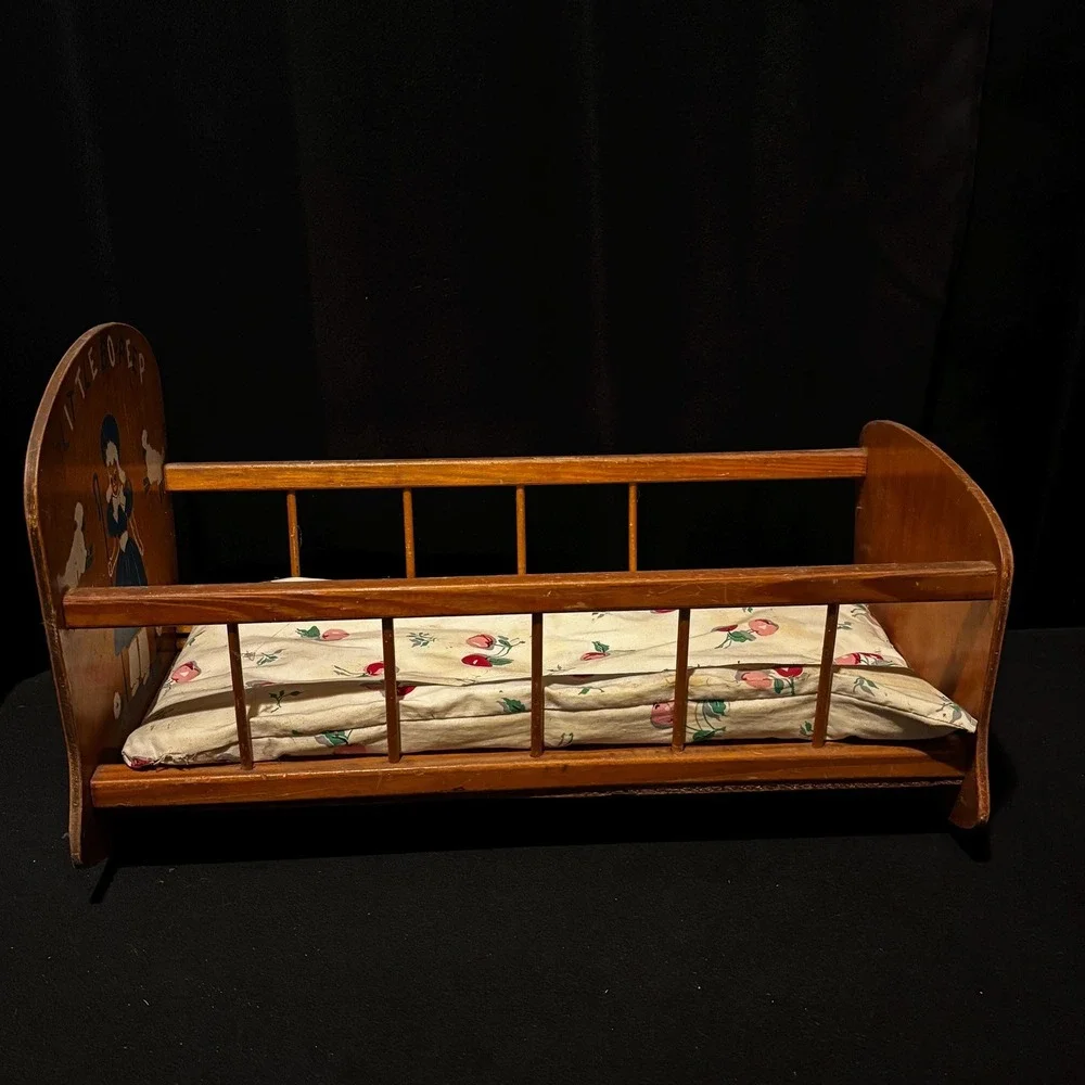 Vintage Wooden Doll Cradle – Little Bo Peep Design